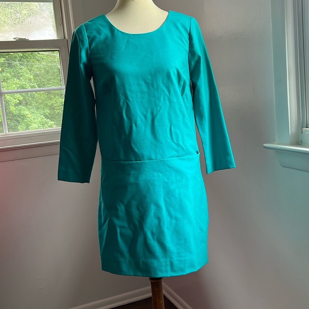 J. Crew Blue Sheath Dress with 3/4 Sleeves